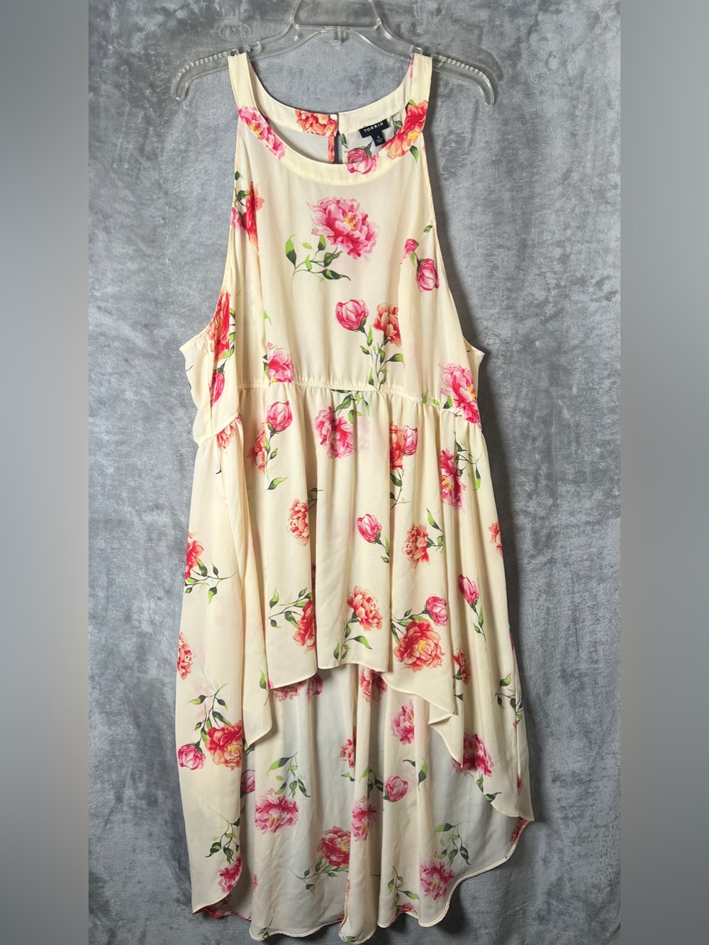 Torrid Cream High-Low Dress with Pink Floral Print